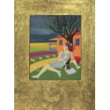 Salkeld (Cecil) "A Reclining Lady in a Garden," gouache on card, mounted, approx 9" x 7",
