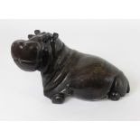 A 19th Century heavy speckled green marble model of a Hippopotamus, approx. 10" x 17".