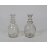 A pair of 19th Century Irish etched glass Decanters, possibly Cork, with triple rim necks,