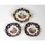 An attractive suite of three 19th Century English porcelain Cabinet Plates,