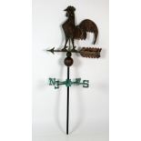 A brass and hand beaten copper Weather Vane, decorated with a cockerel.