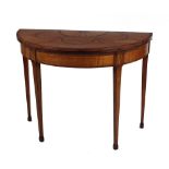 A George III satinwood, sycamore and kingswood crossbanded marquetry demi-lune Card Table,