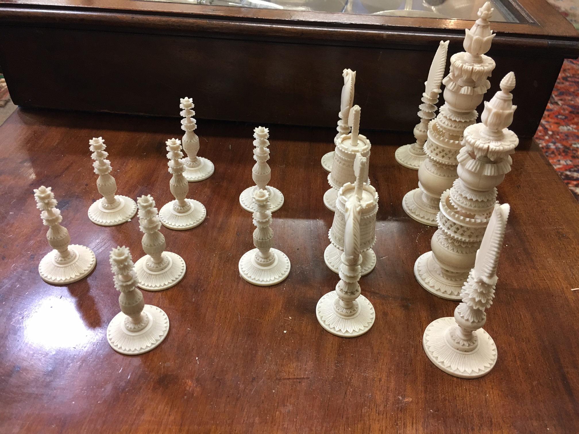 A very fine 19th Century carved, pierced and engraved Chinese ivory Chess Set, probably Cantonese, - Image 13 of 17