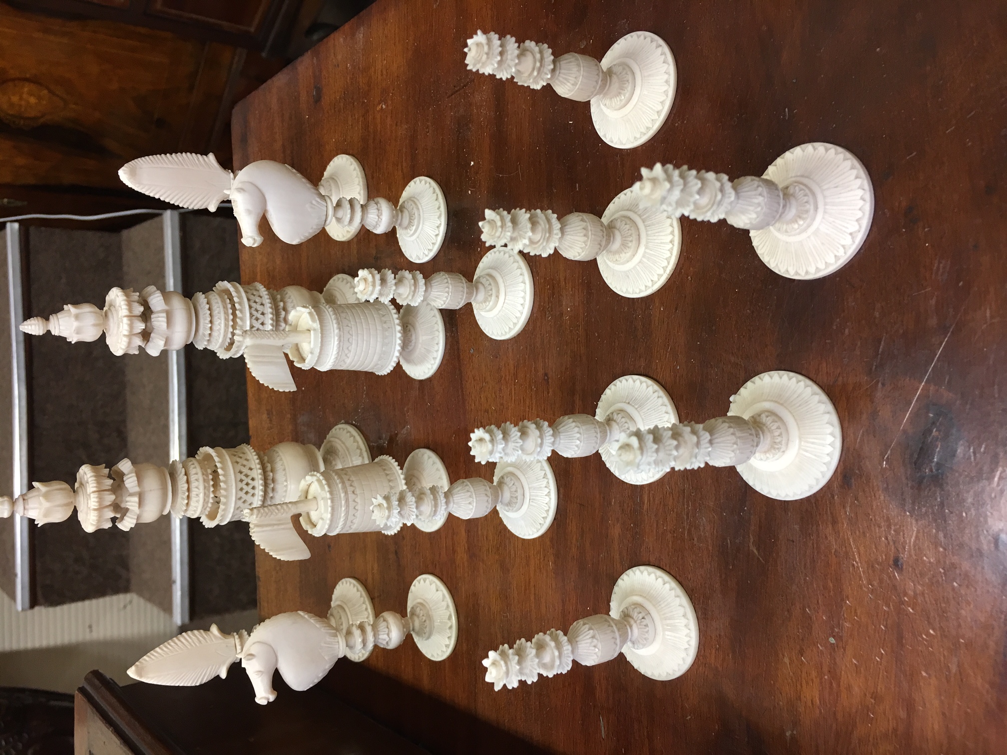 A very fine 19th Century carved, pierced and engraved Chinese ivory Chess Set, probably Cantonese, - Image 11 of 17