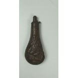 A good embossed copper Powder Flask, with stag and deer head decoration.
