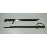 A heavy steel Bayonet, the 36.5cms (14 1/2") blade inscribed E. & F.