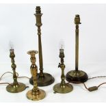 Brassware: A collection of four small brass electrified Candlesticks,