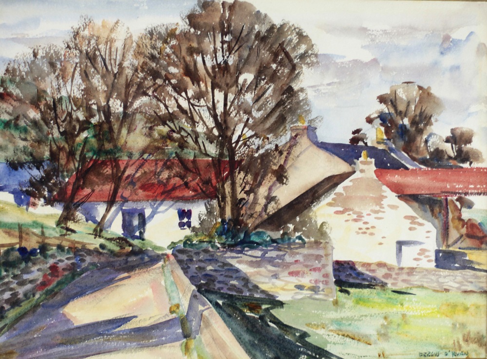 Fergus O'Ryan, RHA (1910 - 1989) "Country Cottage and Farmyard," watercolour,