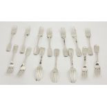 A set of 6 William IV English silver Tea Forks, a set of 5 similar ditto, plus 3 others similar,
