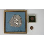 Greco - 20th Century A fine silvered metal plaque, "A naked Woman in crouched position,