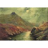 R. Beamish - 20th Century Scottish School "A Moonlit Mountain River Scene with Birds," O.O.C.