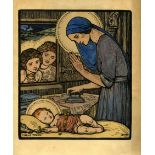 Cuala Press: An attractive early hand coloured Cuala Press Print, The Child Jesus & Virgin Mary,