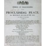 Rare Printed Proclamation Grierson Printing: Order of Proceeding for Proclaiming Peace, on Monday,