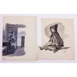 Edith Oenone Sommerville, (1858 - 1949) Wash Drawings: A group of five, mostly unfinished studies,