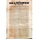 An Appeal to the Orangemen of Ireland Large broadside Poster, headed: "To the Orangemen of Ireland.
