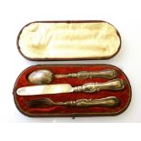 BOXED SILVER KNIFE, FORK AND SPOON SET