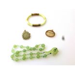 2 SILVER AND JADE PENDANT BROOCHES, BANGLE AND JADE NECKLACE