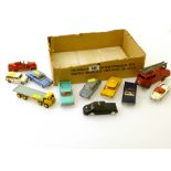 TRAY OF 11 MIXED VEHICLES INCLUDING DINKY FIRE ENGINE, DINKY FORD FAIRLANE, CORGI RILEY