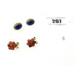 PAIR OF 9K GOLD AND BLUE STONE EARRINGS AND A PAIR OF 9K GOLD AND RED STONE EARRINGS WEIGHT IN TOTAL