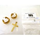 PAIR OF 9K GOLD EARRINGS AND 9K GOLD CROSS PENDANT WEIGHT 5.2G