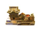 ORIENTAL DECORATIVE CIGARETTE BOX WITH TABLE LIGHTER AND ASHTRAY