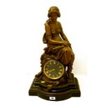 LEMERLE CHARPENTIER & CIE 8 DAY MANTLE CLOCK WITH BRONZE LADY AND FLUTE PIPES