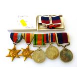 1939-1945 STAR, AFRICA STAR, WAR MEDAL, DEFENSE MEDAL AND RAF LONG SERVICE AND GOOD CONDUCT MEDAL