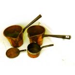 2 LARGE COPPER POURING PANS AND A SMALL COPPER PAN