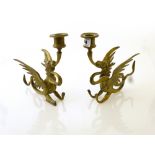 PAIR OF BRASS PHOENIX CANDLE STICKS