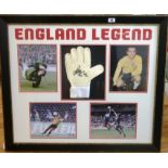 FRAMED SIGNED PETER SHILTON GLOVE AND PICTURES