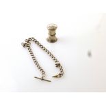 SILVER WATCH CHAIN AND SILVER PEPPER POT (WEIGHT IN TOTAL 2.6OZT)