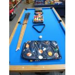 POOL TABLE WITH BALLS AND 4 CUES 6FT X 3FT 3"