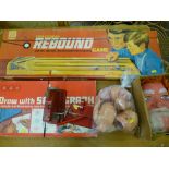 TWO-CUSHION REBOUND GAME, SPIROGRAPH, DOLL, SANTA MASK,VULCAN SEWING MACHINE AND MINIATURE DUSTPAN