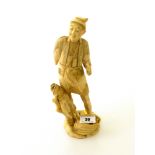 CARVED IVORY MAN CARRYING BASKET H: 10.5”