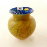 BLUE AND YELLOW GLASS VASE H: 6.25”