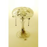 CUT GLASS MUSHROOM LAMP H: APPROX 15”