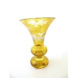 Amber Colour Bohemian Engraved Vase With Stag Design 7" High (small chip to top)