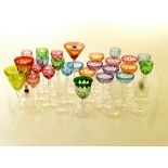 29 ASSORTED COLOURED GLASS DRINKING GLASSES