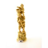 CARVED IVORY FISHERMAN WITH SPEAR AND CHILD H: 10.5”