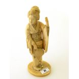 CARVED IVORY LADY WITH FAN H: 10.25”