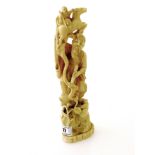 CARVED IVORY MAN WITH SMALL MAN ON HORSE H: 9.75”