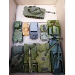 BOX OF ASSORTED DINKY TANKS AND ARMY VEHICLES