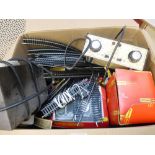 BOX OF ASSORTED 00 GAUGE TRACK, POWER UNITS AND ACCESSORIES