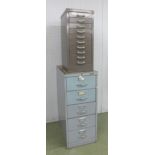 Five drawer steel cabinet, 34'' high, 24.75'' deep; together with a ten drawer steel cabinet 25''