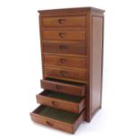 Hardwood eight drawer collector's chest, with cushion lined drawers suitable for displaying and