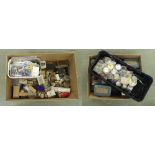 Box containing a quantity of watchmakers' parts and accessories to include pins, bushes, stems,
