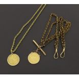 18k rope necklace, 18.5'' approx, with a mounted 1912 sovereign coin, 18.6gm, together with a