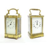 Carriage timepiece within a bow fronted brass case, 6.5" high; also another carriage clock