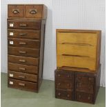 Eight drawer chest, 40.75'' high, 18.5'' wide; together with a wooden three drawer chest, 23.