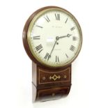 Good English mahogany single fusee drop dial wall clock, the 12" convex dial signed William Latch,